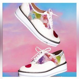 Betsey Johnson Marti Oxford Bedazzled Sparkle Colorful  Platform Shoes